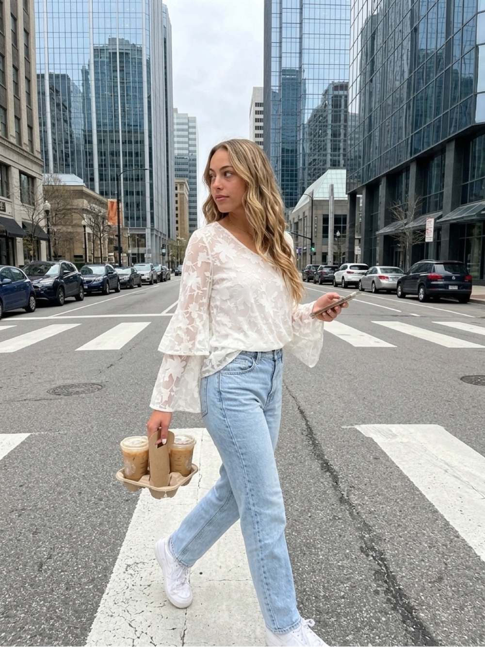Alfani Ivory Floral Mesh V-Neck Blouse